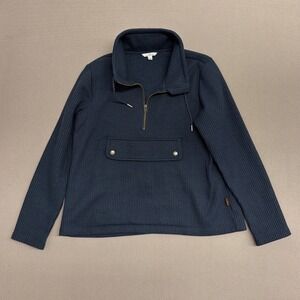 LL Bean Signature Mens Navy Blue Waffle Knit Quarter Zip Pullover 520668 L